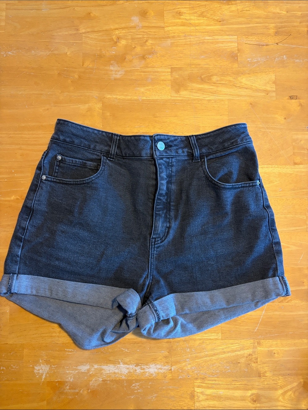 twik High-Waist Black Rolled-Hem Denim Shorts